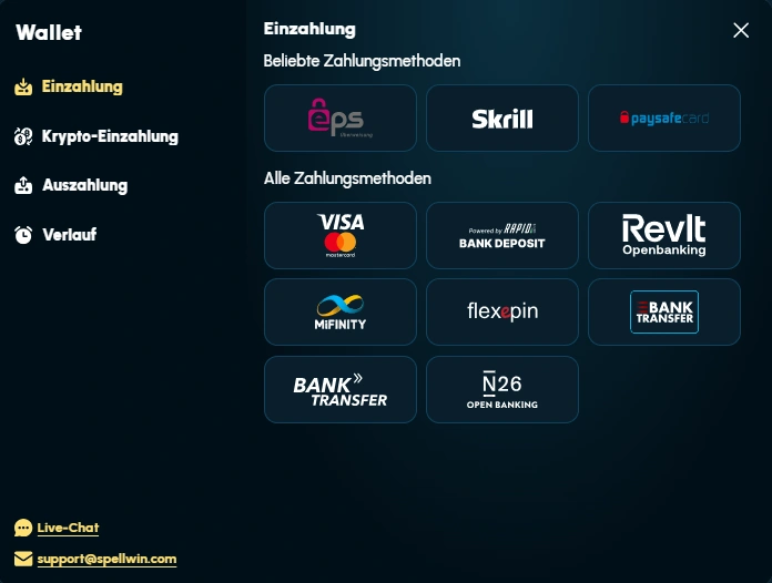spellwin deposit page