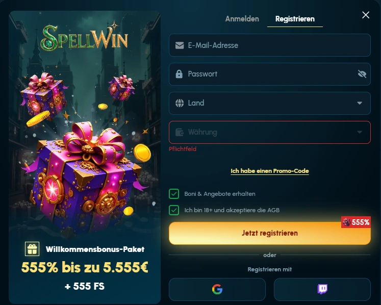spellwin signup page