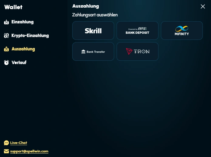 spellwin withdrawal page